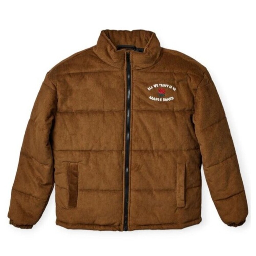 Mens Corduroy Brown Puffer Jacket Mens Size Small Newport Streetwear Casual